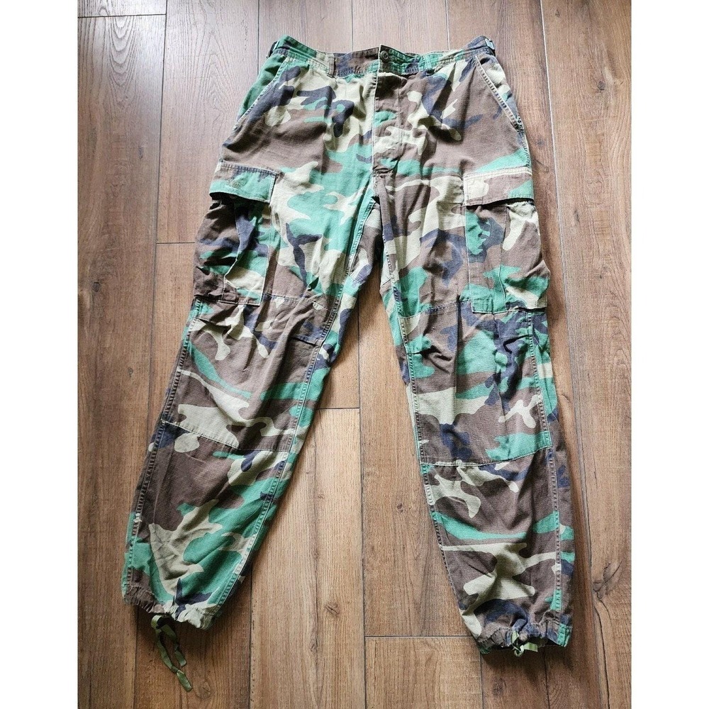 Vintage Army Military Draw String‎ Distressed Worn Camo Cargo Pants Chinos